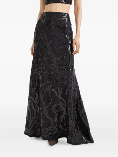 Brunello Cucinelli Sequin Floral Maxi Skirt In Black