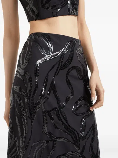 Brunello Cucinelli Sequin Floral Maxi Skirt In Black
