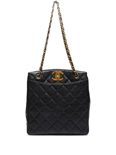 Pre-owned Chanel 1994 Quilted Chain Tote Bag In Black