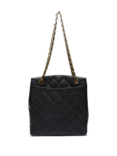 Pre-owned Chanel 1994 Quilted Chain Tote Bag In Black