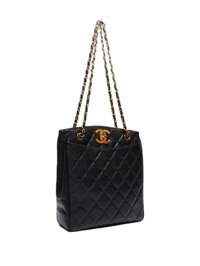 Pre-owned Chanel 1994 Quilted Chain Tote Bag In Black
