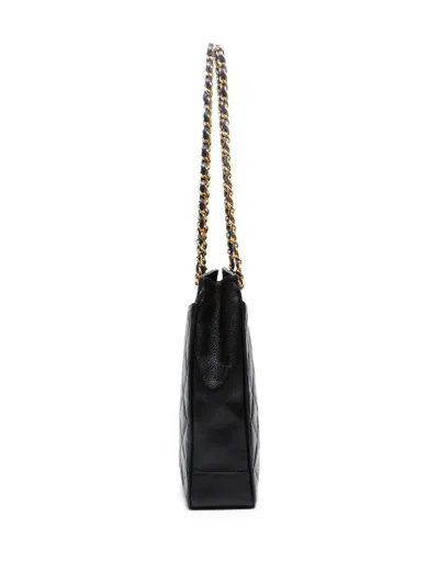 Pre-owned Chanel 1994 Quilted Chain Tote Bag In Black