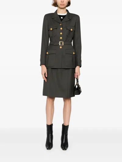 Pre-owned Chanel 1996 Wool Suit In Gray