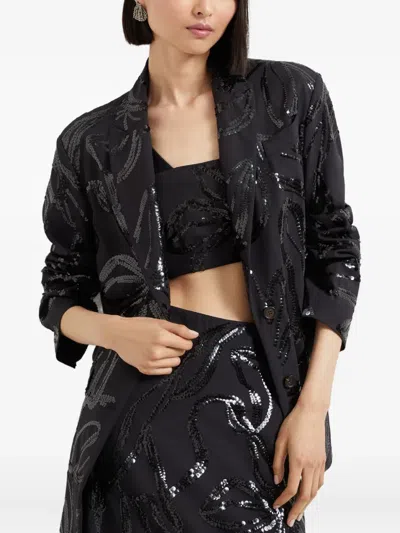 Brunello Cucinelli Sequin Floral Blazer In Black