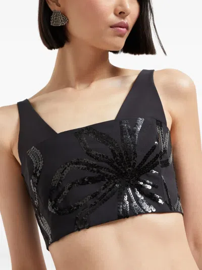 Brunello Cucinelli Top With Dazzling Floral Embroidery In Black