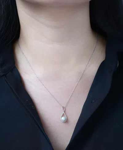 Macy's Cultured Freshwater Pearl (6mm) & Diamond (1/10 Ct. T.w.) Infinity 18" Pendant Necklace In 10k White