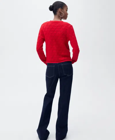 Mango Pointelle Stitch Cotton Blend Cardigan In Red