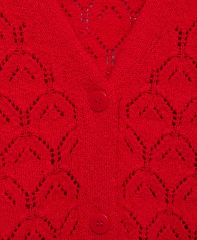 Mango Pointelle Stitch Cotton Blend Cardigan In Red