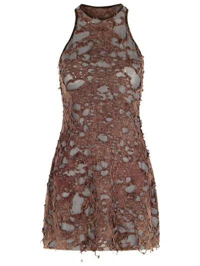 Diesel Distressed Look Cotton Blend Dress In Brown