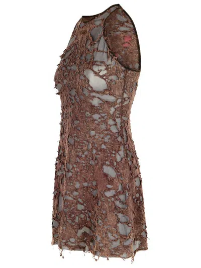 Diesel Distressed Look Cotton Blend Dress In Brown