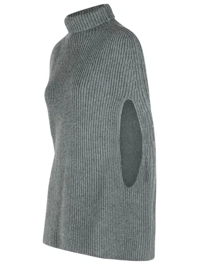 Jil Sander Wool Turtleneck Cape Ribbed Texture In Blue