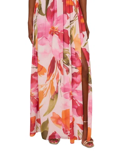 Adrianna Papell Petite Floral Chiffon Halter Gown In Multi