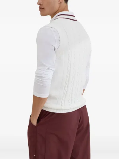 Brunello Cucinelli Cable-knit V-neck Vest In White