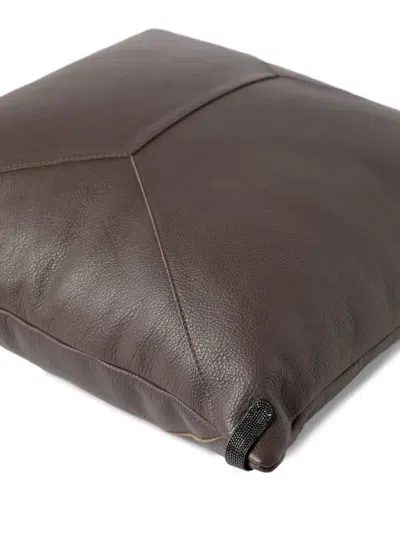 Brunello Cucinelli Leather Cushion (40cmx40cm) In Brown