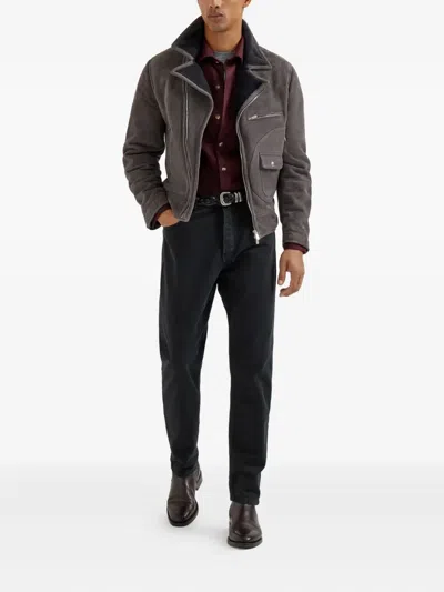 Brunello Cucinelli Long Sleeve Shirt Featuring Chest Pockets In Purple