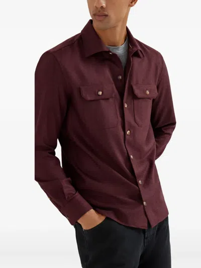 Brunello Cucinelli Long Sleeve Shirt Featuring Chest Pockets In Purple