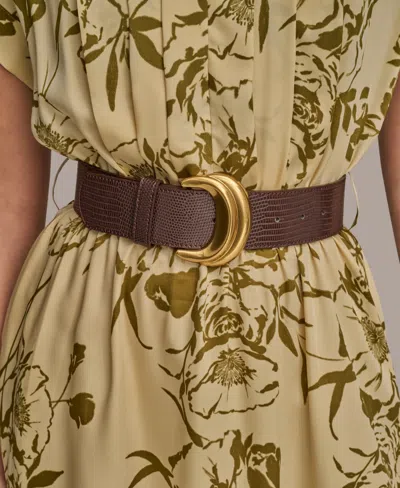 Donna Karan New York Floral Short Sleeve Belted A-line Midi Dress In Neutral