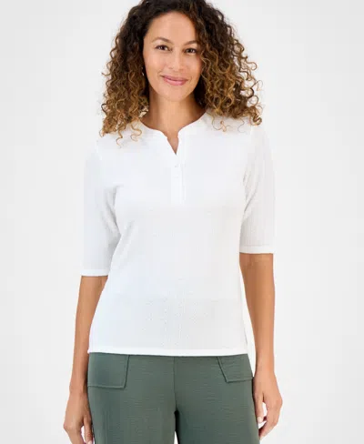 Style & Co Petite Pointelle Elbow-sleeve Henley Knit Top, Exclusively At Macy's
