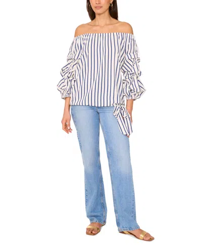 Vince Camuto Stripe Off The Shoulder Linen Blend Bubble Sleeve Top