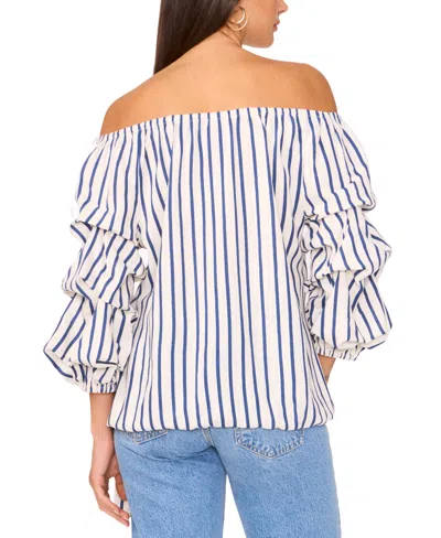 Vince Camuto Stripe Off The Shoulder Linen Blend Bubble Sleeve Top