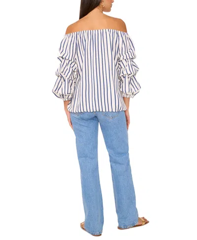 Vince Camuto Stripe Off The Shoulder Linen Blend Bubble Sleeve Top