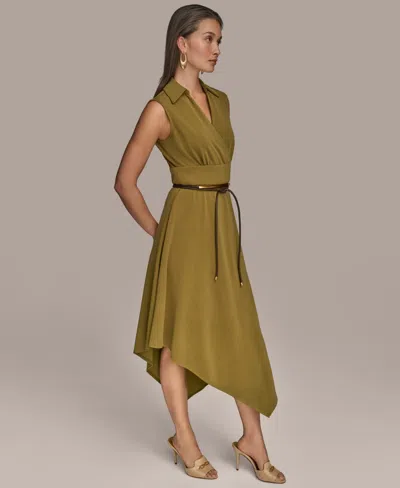 Donna Karan Women's Surplice Belted High-low A-line Dress In Green