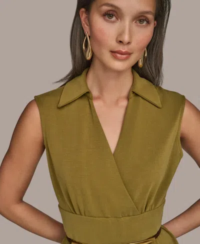 Donna Karan Women's Surplice Belted High-low A-line Dress In Green