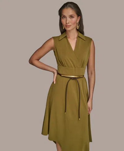 Donna Karan Women's Surplice Belted High-low A-line Dress In Green