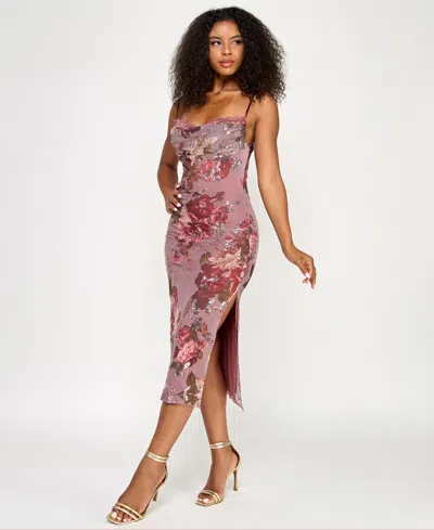 Katia Rae Juniors' Floral Sequined Lace-trim Midi Dress