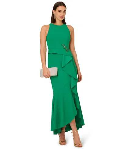 Adrianna Papell Women's Cascading-ruffle Crepe Gown