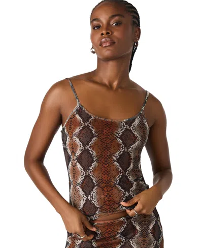 Steve Madden Caily Snakeskin Print Mesh Camisole In Brown