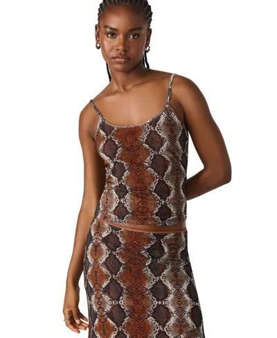 Steve Madden Caily Snakeskin Print Mesh Camisole In Brown