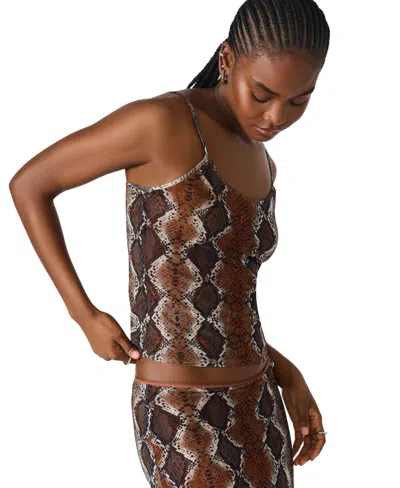Steve Madden Caily Snakeskin Print Mesh Camisole In Brown