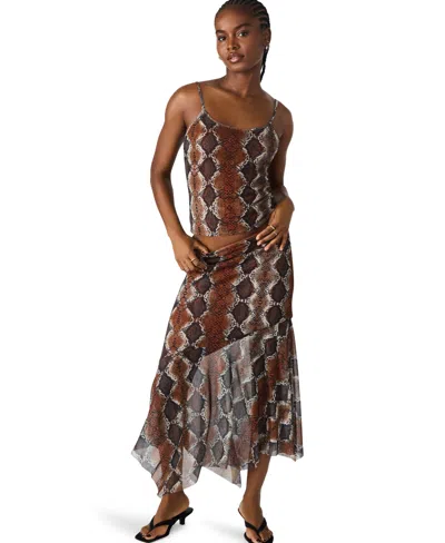 Steve Madden Caily Snakeskin Print Mesh Camisole In Brown