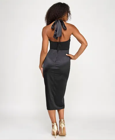 Katia Rae Juniors' Sateen Deep-v Halter Midi Dress