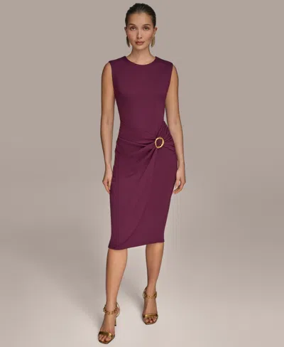 Donna Karan New York Side Buckle Detail Sheath Midi Dress In Purple