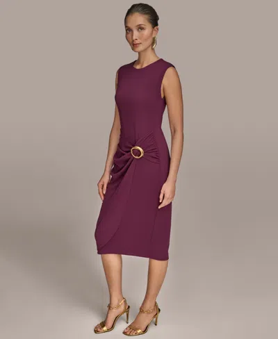 Donna Karan New York Side Buckle Detail Sheath Midi Dress In Purple