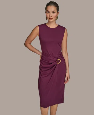 Donna Karan New York Side Buckle Detail Sheath Midi Dress In Purple