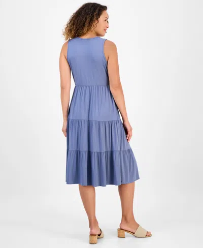 Style & Co Petite V-neck Tiered Sleeveless Midi Dress, Exclusively At Macy's In Blue