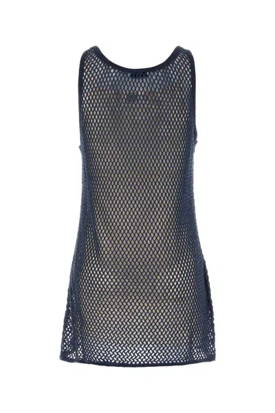 Prada Navy Blue Mesh Mini Dress In Blue