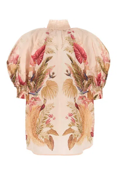 Zimmermann Cream And Pink Linen Top In Multi