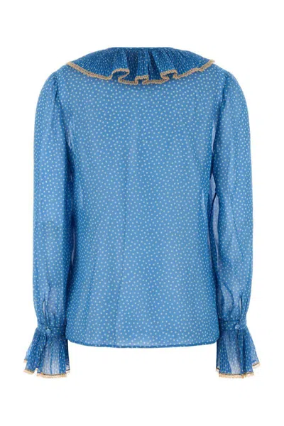 Valentino Garavani Micro-polka Dot Silk Georgette Shirt In Blue