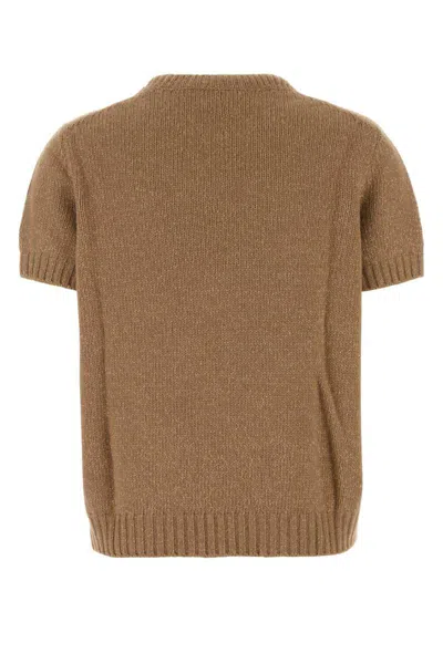 Prada Short Sleeve Crew Neck Ribbed Hem Sweater