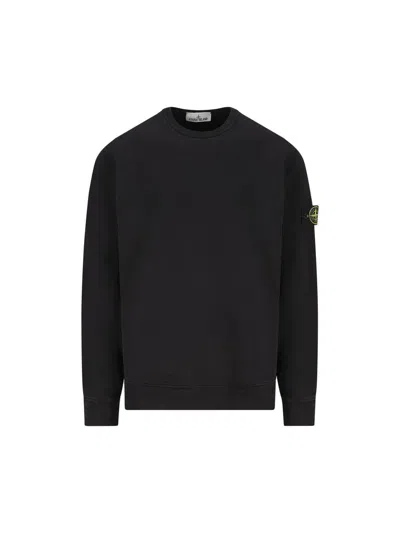 Stone Island Logo Cotton Crewneck Sweatshirt In Black