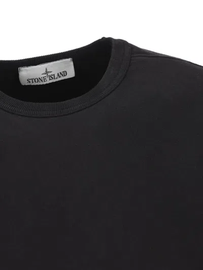 Stone Island Logo Cotton Crewneck Sweatshirt In Black