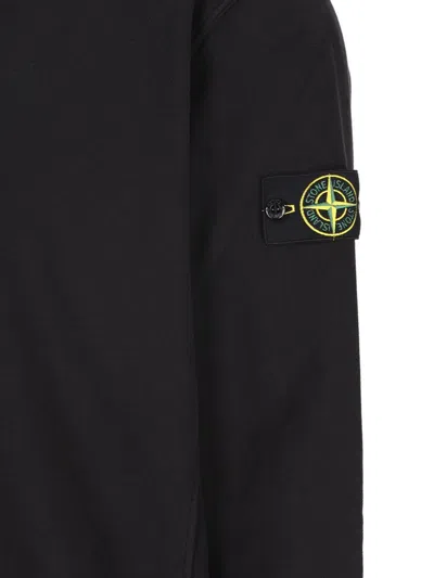 Stone Island Logo Cotton Crewneck Sweatshirt In Black