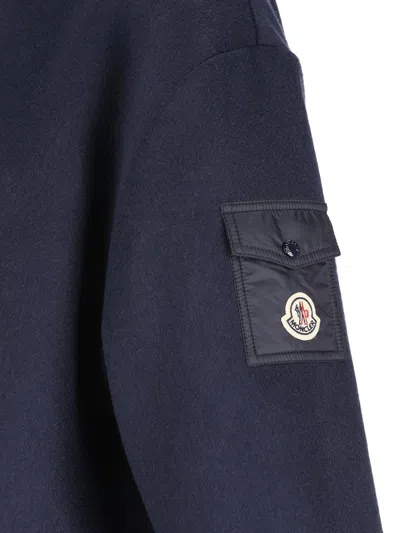 Moncler Women Hooded Wool Cape In Blue