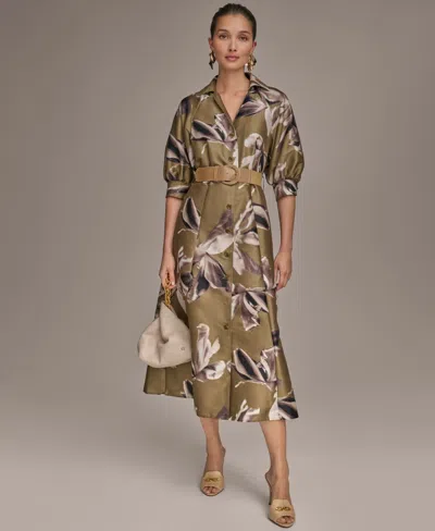 Donna Karan New York Print Belted Midi Shirtdress In Green