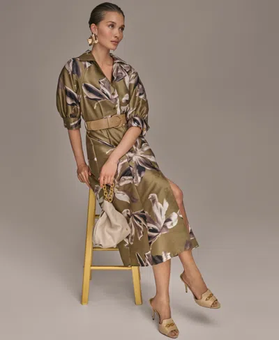 Donna Karan New York Print Belted Midi Shirtdress In Green