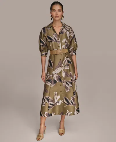 Donna Karan New York Print Belted Midi Shirtdress In Green